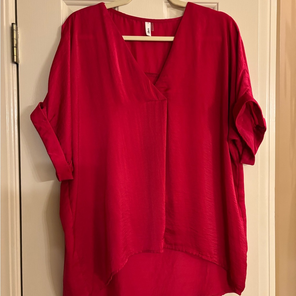 Glam hot pink Relaxed Blouse with Short Sleeves